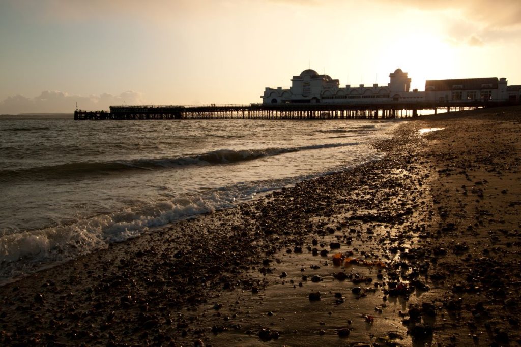 Sunset view of South Parade Pier in Southsea