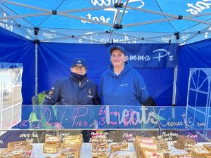 Mumma P's market stall with cookie dough pie display
